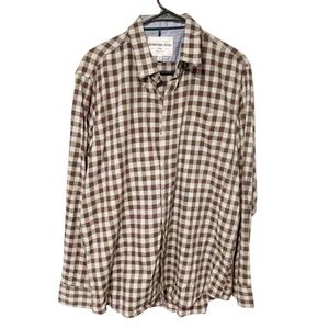 INTERNATIONAL REPORT Mens Size Large Brown Cream Plaid Button‎ Front Shirt